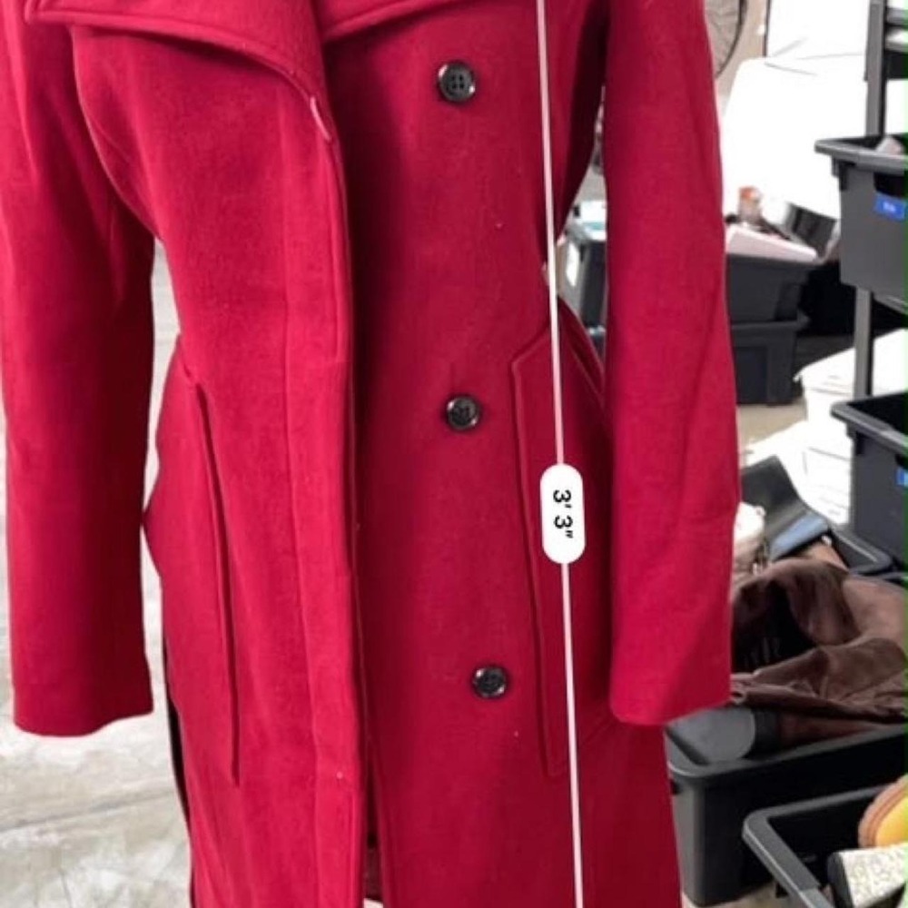 Cole Haan red wool blend‎ coat with black belt, size S - Picture 2 of 5